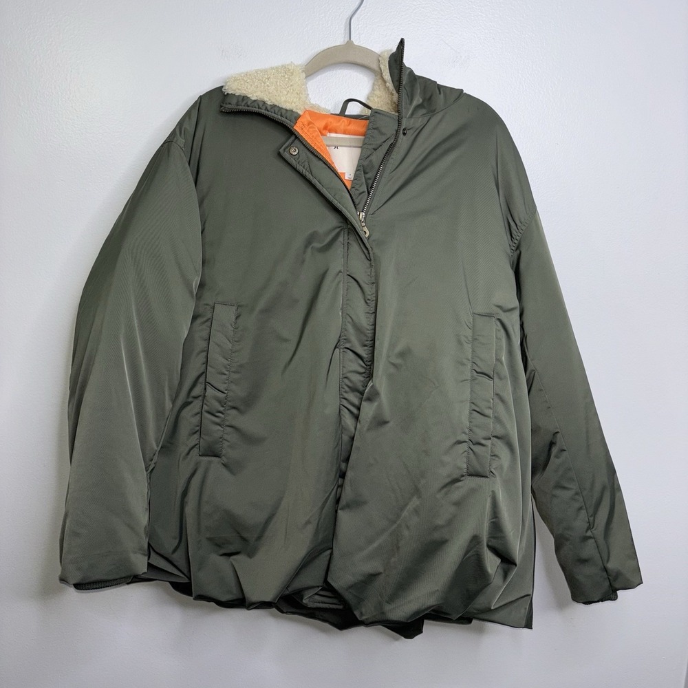 ANTHROPOLOGIE PILCRO OVERSIZED HOODED BUBBLE JACKET KHAKI GREEN WOMEN'S SMALL